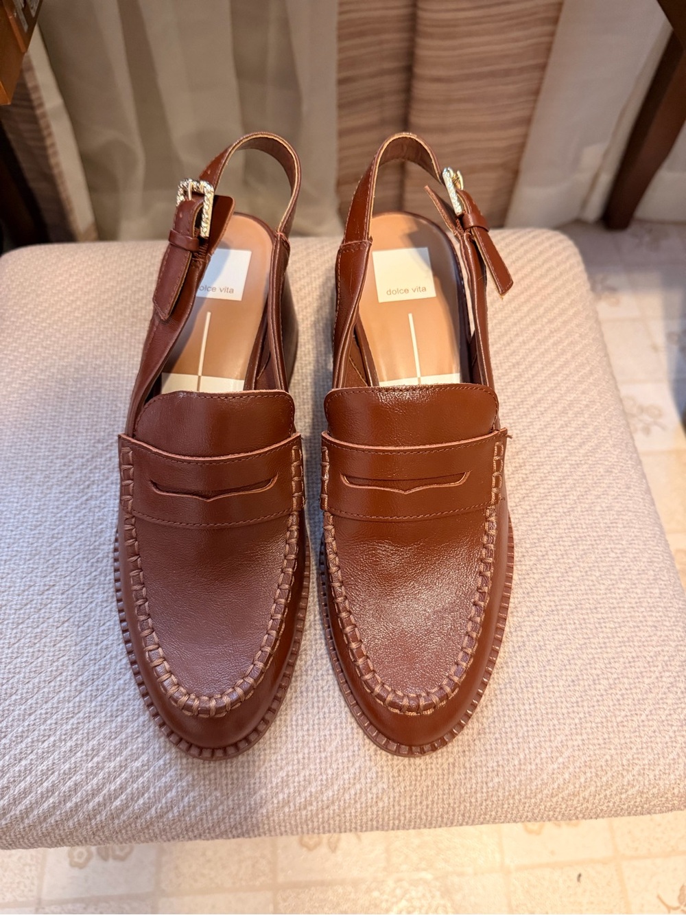 Dolce Vita Women’s Chestnut Brown Leather Slingback Penny Loafers